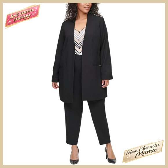 Open Front Long Blazer Jacket Elegant Minimal Chic Workwear Regular Fit